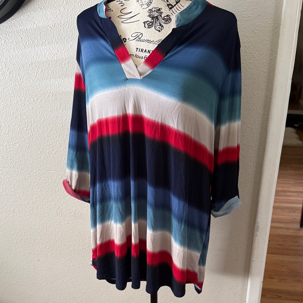 Honeyme Curvy Patriotic Red White Blue Women's Top